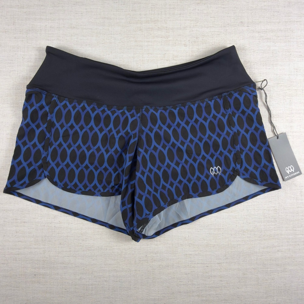 Ivy Citizens Womens Blue Black Geometric Athletic Running Shorts Size S NWT